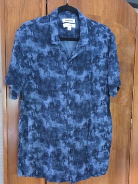 Goodthreads Navy Blue Tie-Dye Short Sleeve Button-Up Shirt